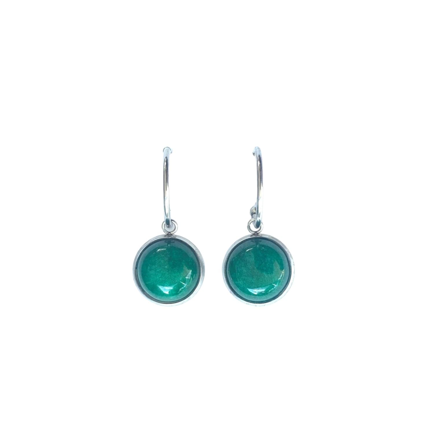 Frauen Naturstein Hoop Earrings - Ohrringe Hängend Edelstahl - Schmuck Damen Natürliche Heilung Edelstein Schutz Charme - Ideale Geschenkideen - ASTER ALHELÍ (Grün)