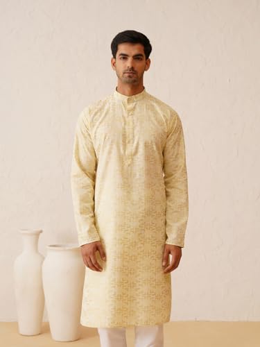 Image of SOJANYA (Since 1958 Men's Cotton Gold Embroidered Long Kurta