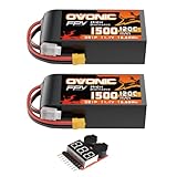 OVONIC Lipo Battery 11.1V 120C 1500mAh 3S RC Battery with XT60 Plug for FPV Racing Drone Quadcopter Helicopter Airplane RC Boat RC Car RC Models(2 Pack)(with Lipo Voltage Checker)