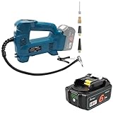 Waitley 電動空気入れ+マキタ 18V バッテリー セット充電式空気入れ コードレス エアコンプレッサー 快速充填 LED照明ライト付き LCDデジタル表示 四つノズル付き 自動車 自転車 バイク ボール 空気入れ ノズル収納スペース (本体+18V/6.0Ah バッテリー 1個セット)
