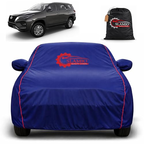 Image of Car Cover for Toyota Fortuner 2017-2020 | 100% Waterproof Heavy-Duty 3-Layer Car Body Cover | All-Weather Rain, UV, Sun & Dust Protection | Custom Fit | Mirror & Antenna Pockets | Navy Blue