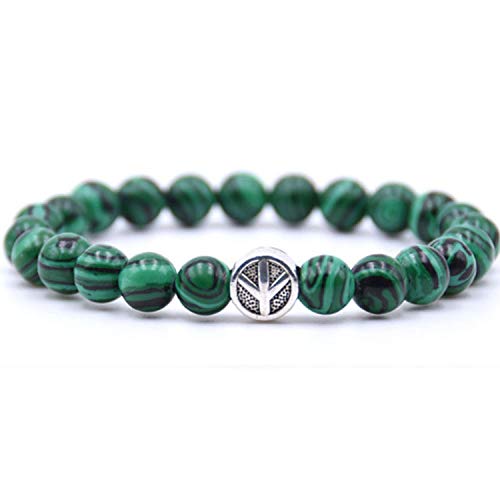 Bracelet malachite en pierre naturelle véritable avec breloque peace pour hommes et femmes