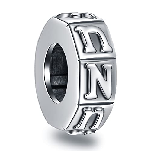 Letter N Spacer Charms, Initial N Alphabet Rubber Stopper Beads in Antique 925 Sterling Silver, fits Pandora Women's Bracelet, Personalized Gift for Nana/Niece/New Year