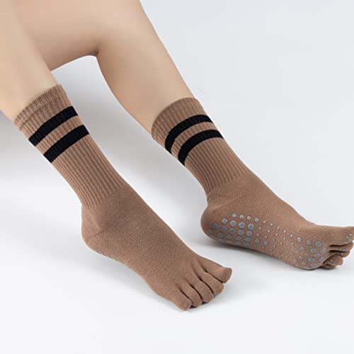 Verdancy Yoga Pilates Toe Socks with Grips for Women Non Slip Fleece Cushioned Crew Socks Mid Calf Socks for Barre4