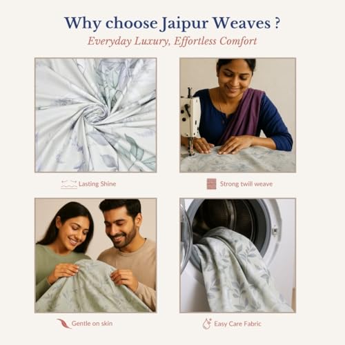 Image of Jaipur Weaves Double Bed Cotton Bedsheet Queen Size 90x100, 100% Pure Cotton Bed Sheet with 2 Pillow Covers, 240 TC Soft Breathable Floral Design - (Green Floral, Queen)