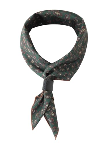 WANYING Pañuelo Hombre con Lazo de Cuero   Multifuncional Pañuelo de Cuello y Cabeza   Patrón Paisley Verde Oscuro   60x60 cm