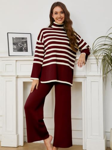 Image of TYSORT Women's Winter Woolen Turtleneck Sweater with Pajama | Warm Winter Wear Cord Set | Woolen Tracksuit Loungewear Set