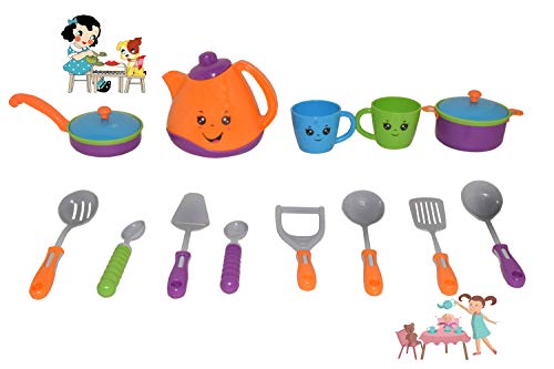 Image of Crackles Pretend Play Solid Colour Tea Party Kitchen Play Set Toy with Teapot, Cups Pretend Play Cooking Set, Toy Pots N Pans, Cookware, Utensils