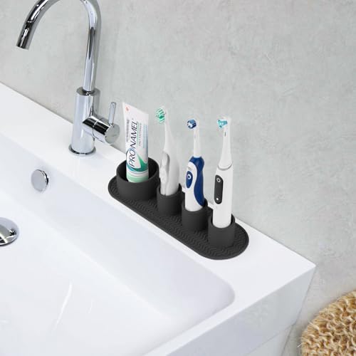 Linkidea Electric Toothbrush Holder, Silicone Tooth Brush Stand for Large Handle, Countertop 4 Slots Brush Organizer Compatible with Oral-B DB4010, Pro 100 CrossAction, Spinbrush Pro (Black)