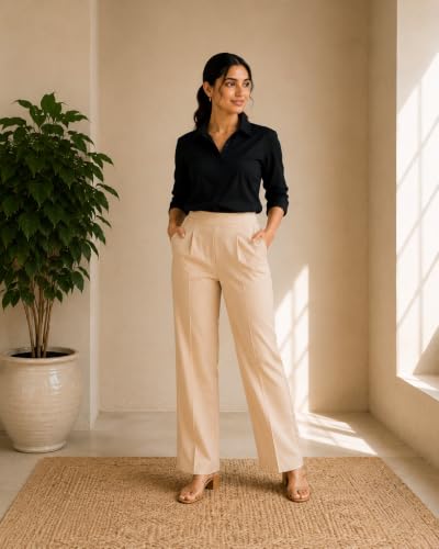 Image of DIGITAL SHOPEE Women's Wide Leg Trousers, High Waist, Straight Fit, Casual and Smart Workwear Pants