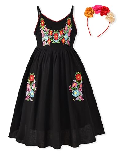 HIHA Toddler Little Girls Mexican Embroidered Dress