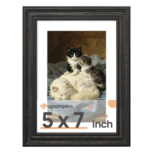 Image of upsimples 5x7 Picture Frame, Vintage Frames Decor, 1Pack Black & Gold | Fit 4x6 and 5 x 7 Photo, Wall or Tabletop Display, Antique-style Decoration, Rustic Farmhouse Decor, For Weddings