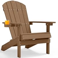MXIMU Adirondack Stuhl für Outdoor Garten: Allwetter Adirondack Chair Kunststoff HIPS mit Getränkehalter für Outdoor Stuhl - Adirondack Gartensessel Wetterfest für Balkon/Terrasse/Feuerstelle(Teak)