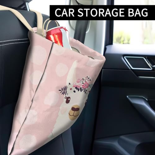 Image of Cute Pink Llama Car Trash Can, Organizer & Storage Bag, 5L Capacity, Anti-Slip, Multipurpose