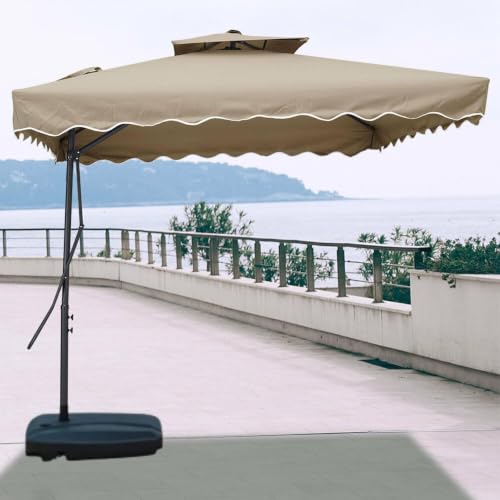 Image of THESHELTERS Side Pole Square (250x250cm) Outdoor Garden Umbrella with Movable 60KG Water Base Stand for Patio, Terrace, Cafe and Balcony | Waterproof Big Size Outdoor Umbrella