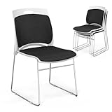 VINGLI Stackable Chairs Set of 4 Stacking Office Chairs with Metal Sled Base, Ergonomic Plastic Padded Seat & Back, Capacity 350lbs, Stacking Chairs for Waiting Room Break Room Banquet Guest, Black