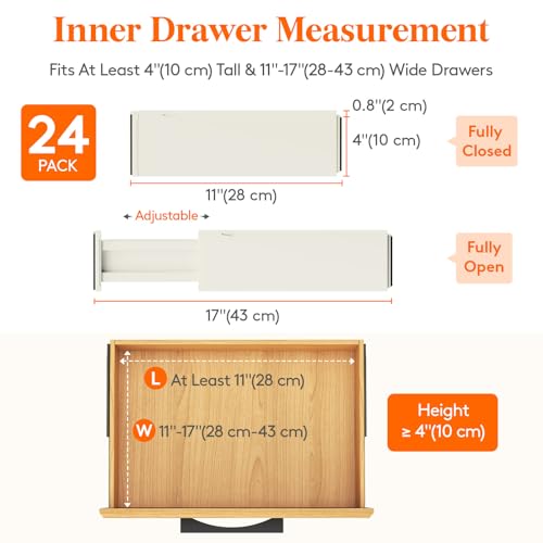Image of Lifewit 24 Pack Drawer Dividers 4 inch High, 11-17 inch Adjustable Dresser Drawer Organizers for Clothes, Expandable Dresser Separators in Bedroom /Bathroom /Kitchen /Vanity /Office Organization and Storage,Beige