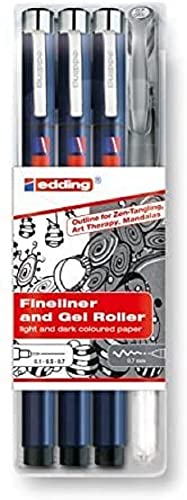 4 x Edding 1800 Drawing Pen Pigment Liner Fineliner 0.1mm Black,Blue,Red,Green e