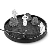 Zen Garden Kit for Desk – 8.2" Mini Zen Garden Desktop Decor with Astronauts, Black Sand, Stones & Rake Home Office Desk Decorations, Unique Decoration Gifts for Family and Friend