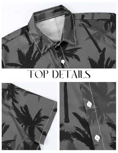 Image of Yimoon Men's Summer 2 Piece Outfits Tropical Print Short Sleeve Button Down Hawaiian Beach Shirt and Shorts Set
