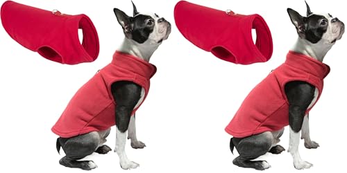 Image of Gooby Fleece Vest Dog Sweater - Red, X-Small - Warm Pullover Fleece Dog Jacket with O-Ring Leash - Winter Small Dog Sweater Coat - Cold Weather Dog Clothes for Small Dogs Boy or Girl (Pack of 2)