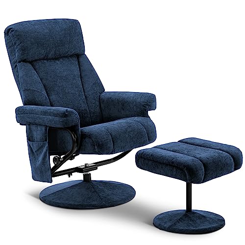 Mcombo Recliner With Ottoman, Reclining Chair With Massage, Chenille Fabric Swivel Recliner Chairs For Living Room 4828 (Blue) #TOP4