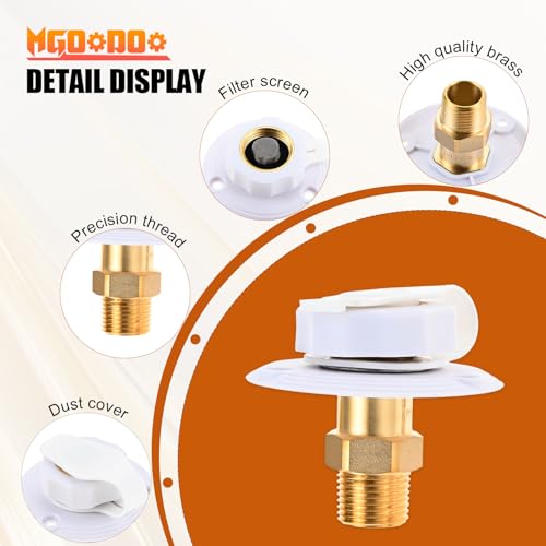 Image of 2Pcs RV City Water Inlet with Check Valve，RV Water Inlet with 3 /4 inch NH Female to 1 /2 inch NPT Male Flange Brass with Dust Plug for RV Camper Motorhome Trailer Marine(White)