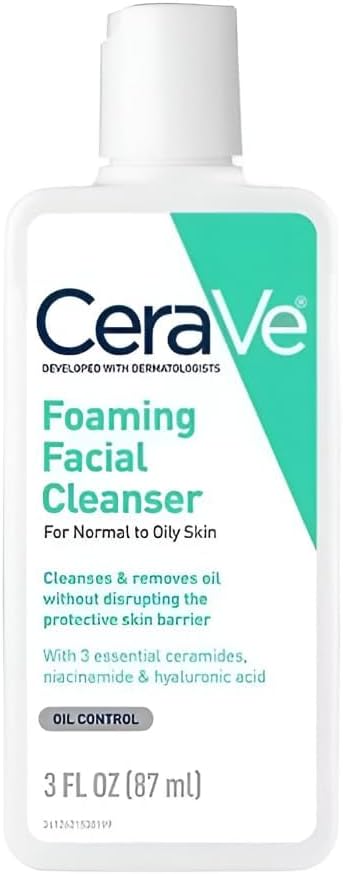 (87ml) - CeraVe Foaming Facial Cleanser 90ml Travel Size Face Wash, Normal to Oily Skin