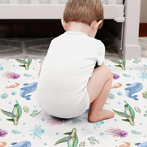 Sea Animals Flannel Baby Toddler Blanket Gift For Girls And Boys Marine Turtle Whale Jellyfish Sea Horse Weeds Sealife Receiving Blanket Newborn Nursery Bed Blanket Swaddle Crib Blanket 30X40 #TOP4