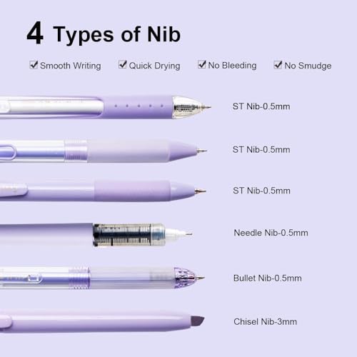 Image of SHUTTLE ART 6 Pcs Gel Pens Journaling Highlighters - Aesthetic Fine Point Retractable 0.7mm Pen Journal Set Pastel Color Ink 0.5mm Smooth Writing Drawing No Bleed (Purple)