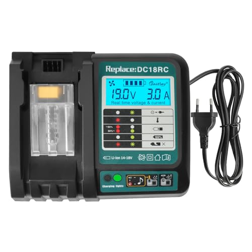 Powarobor DC18RC 18V Schnellladegerät Kompatibel mit Makita 14,4 V-18 V Ersatzakku mit LCD-Anzeige BL1830B BL1850B BL1860B