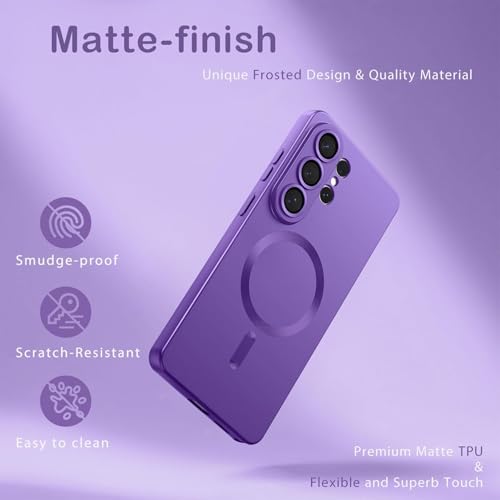 Image of DIZORO Compatible with Samsung S26 Ultra Case, Compatible with MagSafe, Matte Luxury Metallic Luster Flexible TPU Wireless Charging Shockproof Case with Lens Camera Protector Back Cover (Violet)