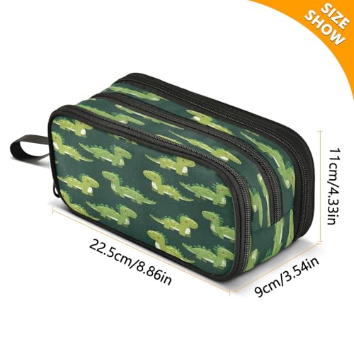 Image of Green Dinosaurs Pencil Case 3 Compartment Pen Bag Pouch Holder Box School Portable Stationery Storage Bag for Girls Boys