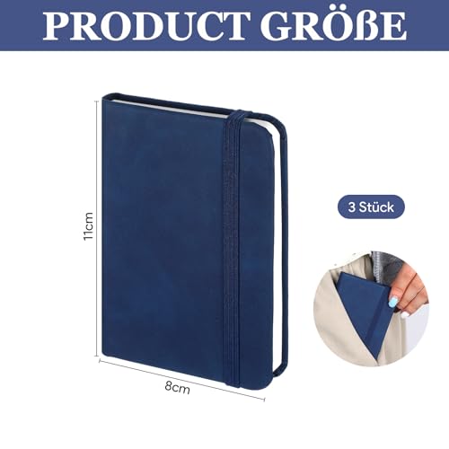DONQTWAY Mini Notizbuch a7, 3 Stück 11×8 cm Kleines Notizbuch Klein für Schüler/Lehrer/Arbeitnehmer, Pocket Notebook für Jederzeit Aufnehmen