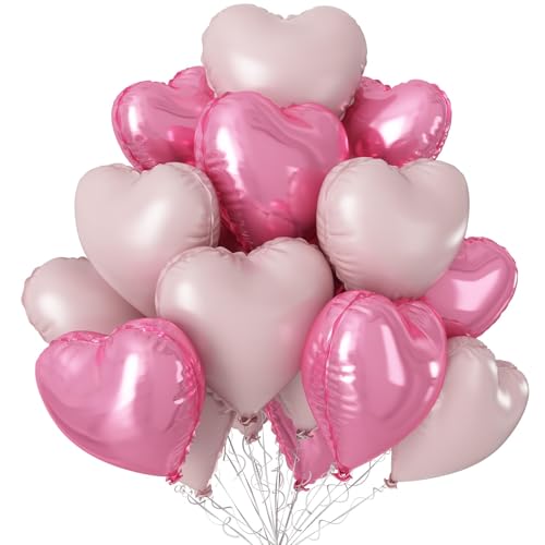 Light Pink Heart Balloons,12Pcs 18 Inch Pastel Baby Pink Helium Foil Love Heart Shaped Balloons for Bridal Wedding Engagement Party Anniversary Birthday Baby Shower Valentines Day Decorations