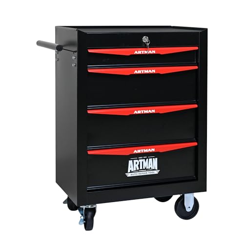 RYH 4/5/6/7 Drawers Rolling Tool Chest - Heavy Duty Mobile Tool Cart with Locking Wheels & Ball Bearing Drawers, 30.5' H x 20.9' W x13 D Garage Tool Storage Cabinet，Metal Tool Box (Black, 4 Drawers)