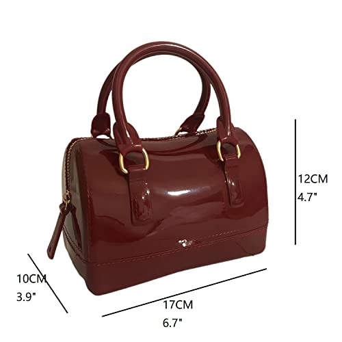 Image of Ladies Summer Jelly Pillow-shaped Top Handle Handbag Candy Color Transparent Crystal Purse