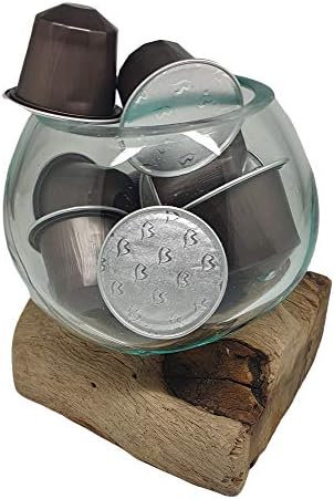 VIE Naturals Molten Glass Terrarium on Balanese Gamal Wood Bowl, 10 cm Height