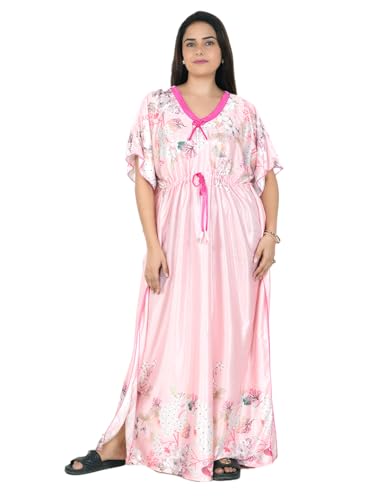 Image of Women's Printed Satin Blend Kaftan Nighty /Nightgown /Nightwear /Maxi WSR-185