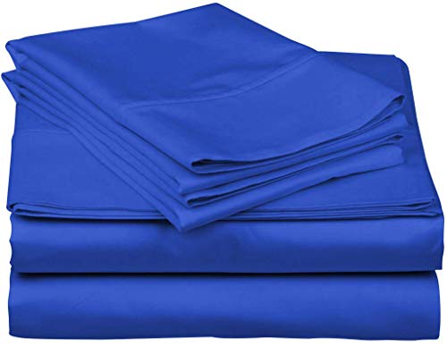 Sábanas de algodón egipcio 100% de 600 hilos, tamaño Queen, color azul real, para colchones de hasta 65 cm de profundidad