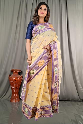 Image of eC ESHA'S COLLECTION Women's Traditional Pure Cotton Katki Tant Saree Without Blouse Piece