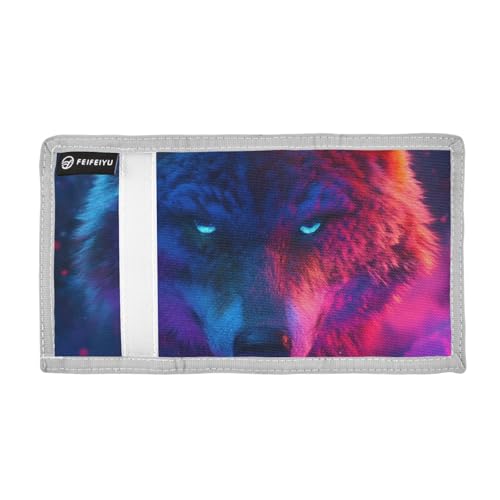 Wolf Starry Colorlight Purple Kids Wallet for Boys Girls Trifold Outdoor Sport Wallets for Children Youth Teen Wallet with Zippered Coin Pockets Card Holders Front Pocket Wallets with Magic Sticker