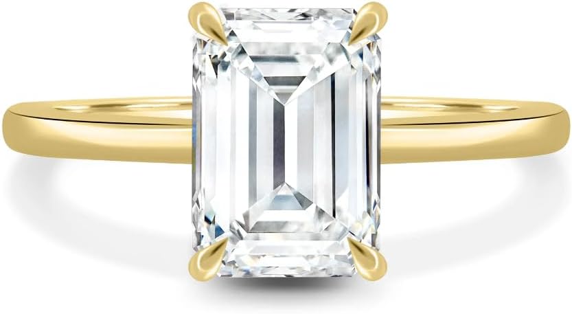 Alice 1CT-3CT Hidden Halo Emerald Cut Moissanite Engagement Ring for Women Solitaire Wedding Ring Handmade Birthday 925 Silver, 10K/14K/18K Solid Gold