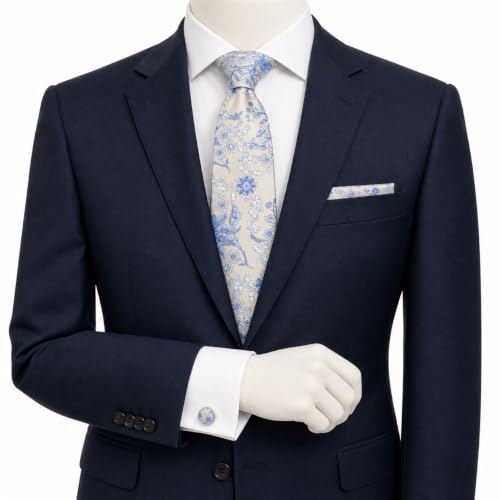 Image of Men's Tie Set with Pocket Square, Cufflinks and Gift Box | 100% microfiber; tie 59 x 3.15 in; square 10 x 10 in; gift box included