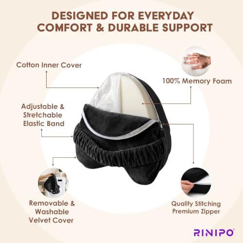 Image of Orthopedic Knee Pillow for Side Sleeping Black- (2 Years Warranty) Adjustable Strap, Memory Foam with Washable Zip Cover, Pain Relief, Hip, Back Knee Support, Knock Knee Pillow for Leg Support