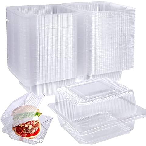 100 Pcs Clear Hinged Plastic Containers with Lids Cover