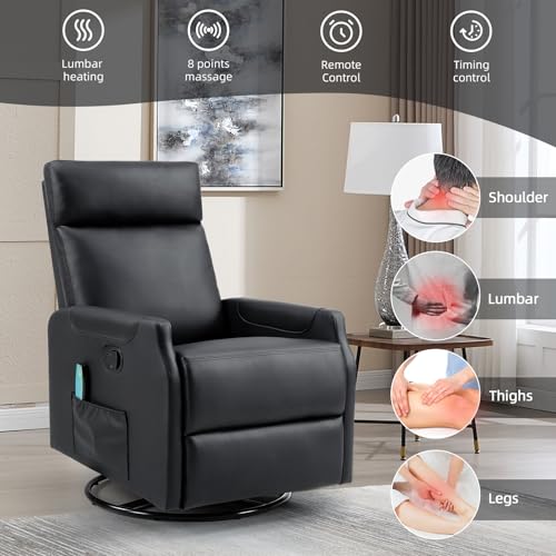 Sillón giratorio reclinable negro madera miniatura 4
