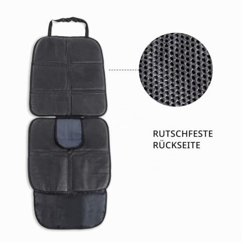 hauck Sit on Me Deluxe, Schwarz - Universal Kindersitzunterlage Autositzschoner 120 x 46 cm, Isofix Geeignet, Wasserabweisend, Sitzschutz Sitzschoner Auto Kindersitz mit Netztaschen