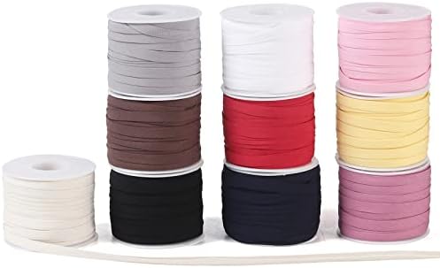 Bias Tape Double Fold 1/4 inch, Double Fold Bias Binding Tape 18 Yards Per Roll for Crafts, Sewing, Seaming, Hemming, Piping, Quilting (10 Colors Per Pack)