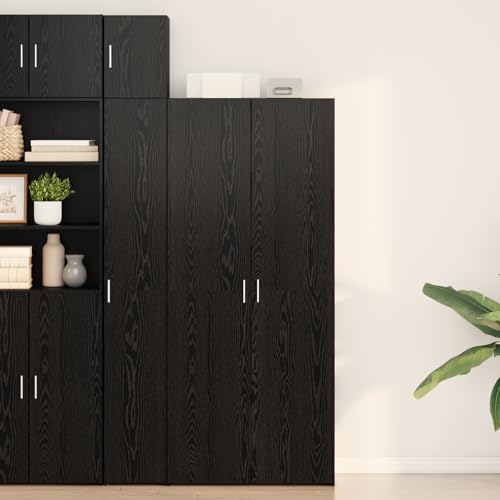 Brokky 3365596 Highboard Black Oak 40x42.5x185 cm Engineered Wood Wooden Standing Side Cabinet Unit for Living Room Kitchen Hallway